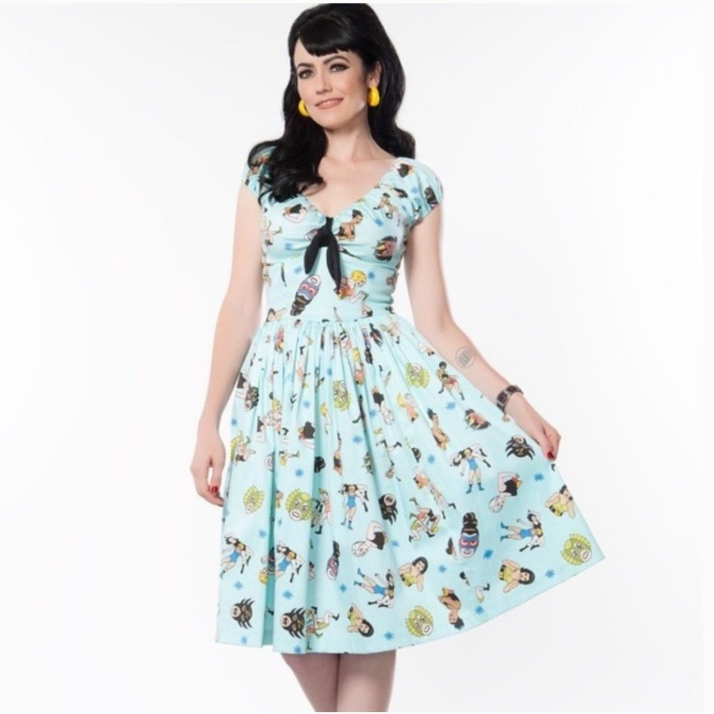Pinup Couture Natalie Dress in Lady Wrestlers RARE